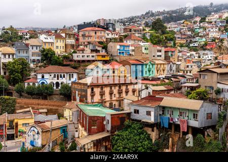 An Elevated View of The City of Valparaiso, Valparaiso Region, Chile. Stock Photo