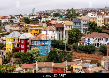An Elevated View of The City of Valparaiso, Valparaiso Region, Chile. Stock Photo