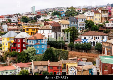 An Elevated View of The City of Valparaiso, Valparaiso Region, Chile. Stock Photo
