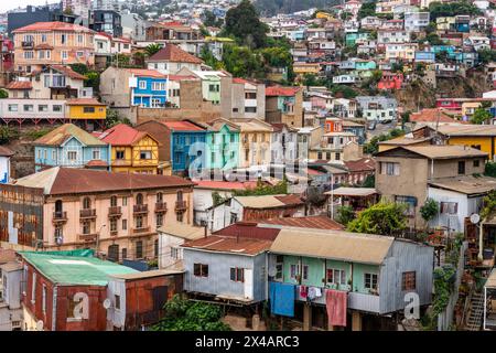 An Elevated View of The City of Valparaiso, Valparaiso Region, Chile. Stock Photo