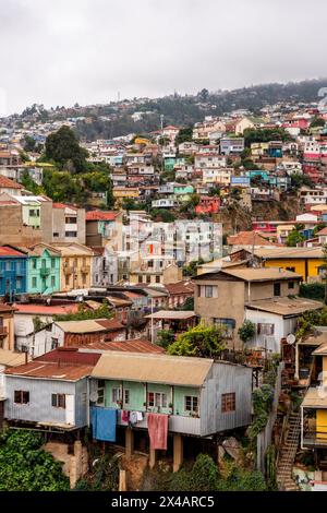 An Elevated View of The City of Valparaiso, Valparaiso Region, Chile. Stock Photo