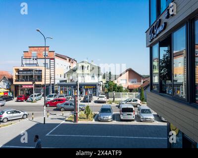 Picture of the main square of Novi Banovci in Serbia. Novi Banovci is a settlement in Serbia by the Danube River. It is situated in the Stara Pazova m Stock Photo