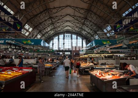 Picture of the main aisle of the fish pavilion of Riga Central Market. Riga Central Market is Europe's largest market and bazaar in Riga, Latvia. Stock Photo