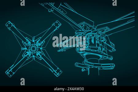 Stylized vector illustration of Main Helicopter Rotor Drawings Stock Vector