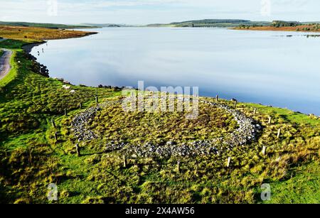 Brenig 44 aka The Ring Cairn. One of ancient Brenig Cairns by Llyn Brenig reservoir. Denbighshire, Wales. 2000 BC ceremonial site with later cremation Stock Photo