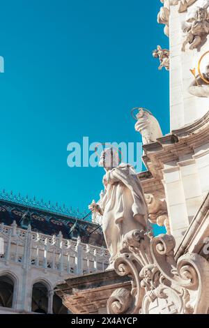 Fragment of Holy Trinity column outside of Matthias Church in Budapest, Hungary. Stock Photo