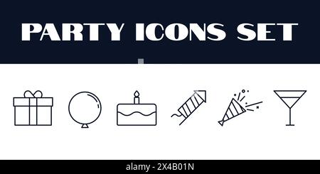 Birthday Party Icons Set Vector. Party Celebration Icons set Illustration. Birthday icons Stock Vector