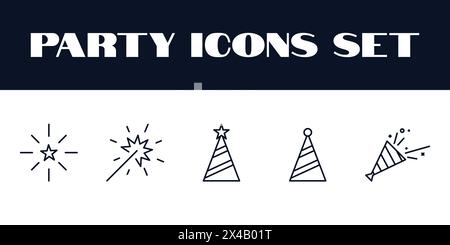 Birthday Party Icons Set Vector. Party Celebration Icons set Illustration. Birthday icons Stock Vector