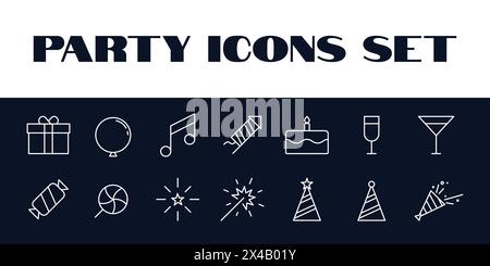 Birthday Party Icons Set Vector. Party Celebration Icons set Illustration. Birthday icons Stock Vector