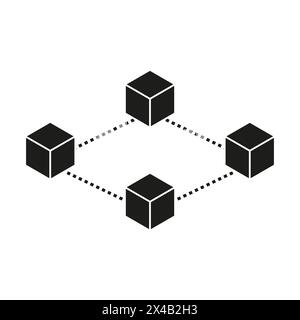 Connected blocks in circular arrangement. Vector network concept. Isometric cube nodes. Distributed ledger technology. Stock Vector