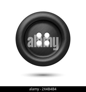 Vector Black Color Metal Four Hole Clothes Button Closeup, Isolated on White Background. Round Button, Front View Stock Vector