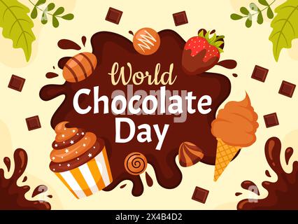 World Chocolate Day Celebration Vector Illustration on 7 July with Melted Chocolates and Cake in Flat Cartoon Background Design Stock Vector