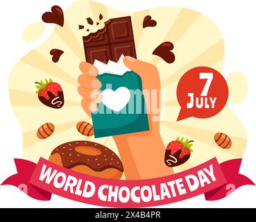 World Chocolate Day Celebration Vector Illustration on 7 July with Melted Chocolates and Cake in Flat Cartoon Background Design Stock Vector