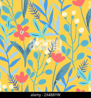 Seamless pattern with doodle floral elements. Vector illustration. Stock Vector