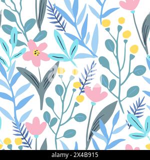 Seamless pattern with doodle floral elements. Vector illustration. Stock Vector