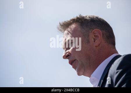 Vienna, Austria. 01st May, 2024. AUSTRIA; VIENNA; 20240501; Chairman of the Social Democratic Party of Austria (SPOe) Andreas Babler on the stage during his speech during the Labor Day celebration in front of the town hall in Vienna on May 1, 2024. /// ÖSTERREICH; WIEN; 20240501; Vorsitzender der Sozialdemokratische Partei Österreich (SPÖ) Andreas Babler an der Bühne während seiner Rede während der Tag der Arbeit Feier vor dem Rathaus in Wien am 01. Mai 2024. - 20240501 PD4526 Credit: APA-PictureDesk/Alamy Live News Stock Photo