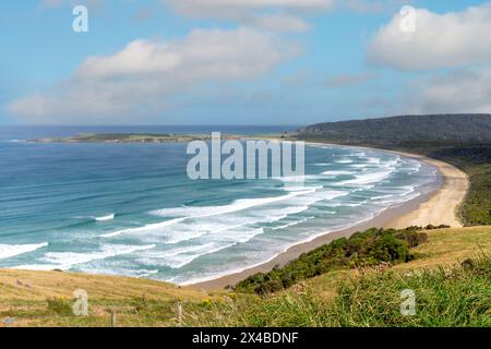 Tautuku Beach and Bay from Florence Hill Lookout, Chaslands Highway, The Catlins Coast, Otago, New Zealand Stock Photo