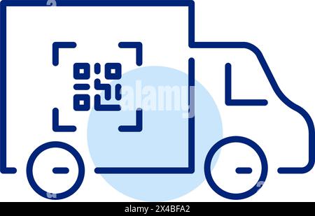 Online van rental. Truck with qr code. App access. Pixel perfect, editable stroke icon Stock Vector