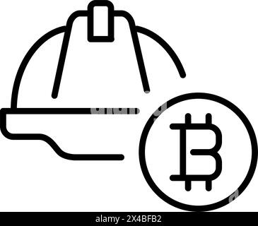 Hard hat and bitcoin symbol. Cryptocurrency mining. Pixel perfect vector icon Stock Vector