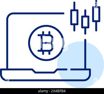 Cryptocurrency trading terminal. Candlesticks chart with bitcoin symbol. Price volatility. Pixel perfect, editable icon Stock Vector