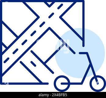 Map and e-scooter. Rental location. Urban transportation. Pixel perfect, editable stroke icon Stock Vector