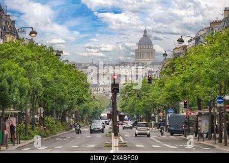 Paris, France - May 15, 2023: city skyline time lapse and Paris Pantheon Stock Photo