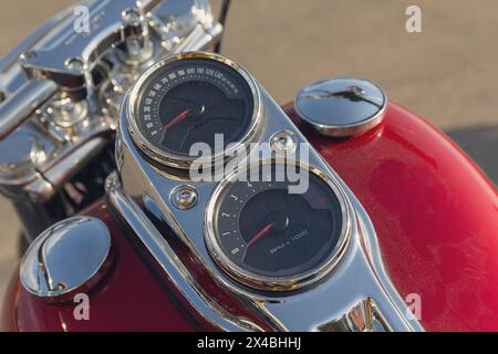 The dashboard  retro motorcycle close up. Transportation Stock Photo