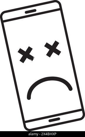Broken smartphone with a sad smile. Broken telephone service, recovery and repair concept, copyspace top view of symbol. Stock Vector