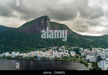 Dramatic Clouds Hovering Above Christ the Redeemer in Rio Stock Photo