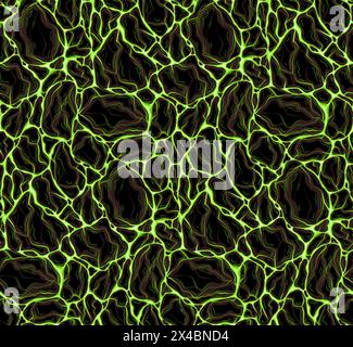 Vector seamless paranormal pattern of green flowing ectoplasm with stones. Plasma with molten rock. Cyber eruption. Texture for fabrics, wrapping Stock Vector