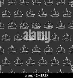 Hand drawn crowns. Seamless pattern of simple graffiti sketch queen or king crowns. Royal imperial coronation and monarch symbols. White brush doodle Stock Vector
