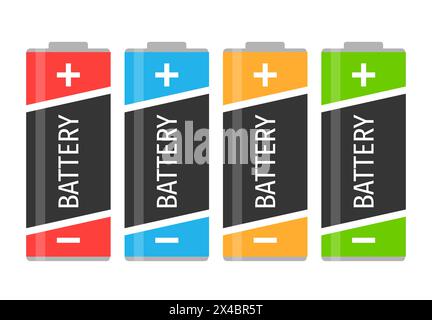 A set of four colorful batteries. Vector illustration Stock Vector