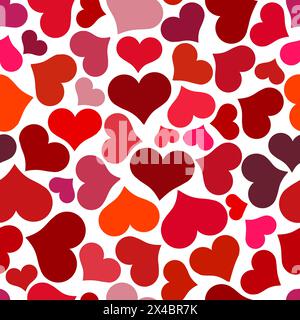 Seamless pattern with red hearts. Swirling red hearts on a white background. Vector valentine illustration. Stock Vector