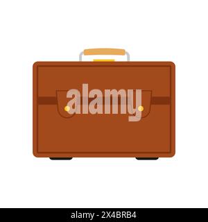 Brown travel bag with luggage on white background. Suitcase for journey trip in flat style. Vector illustration Stock Vector