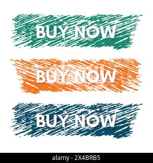 Buy now banner. Set of three sale banners on the colorful painted spots. Vector illustration Stock Vector