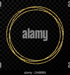 Gold circle frame. Modern shiny frame with light effects isolated on dark transparent background. Vector illustration. Stock Vector