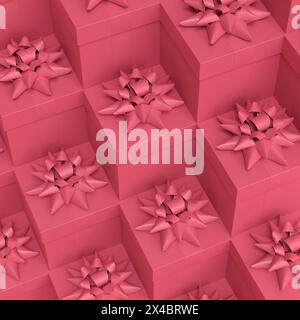 Gift boxes with ribbon and bow flying and falling on monochrome background. 3d render concept of greeting design Birthday, Merry Christmas, Black frid Stock Photo