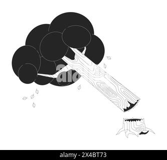 Broken tree and shrub black and white 2D line cartoon object Stock Vector