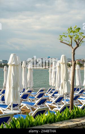 Front view of the touristic beach of Side town, Manavgat district of Antalya Stock Photo