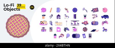 90s chillout 2D linear cartoon objects bundle Stock Vector