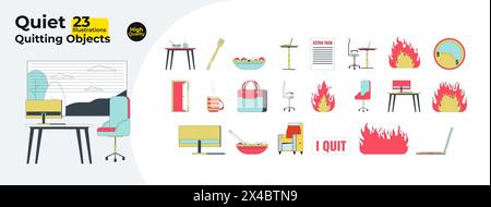 Workplace culture 2D linear cartoon objects bundle Stock Vector