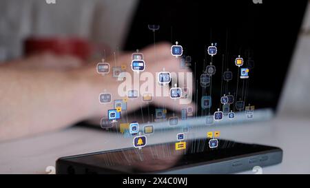Messaging a Chatbot Chat Bot on a smartphone to find an answer to a question. Stock Photo