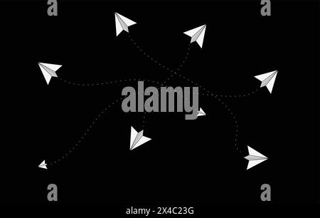 ICONS PAPER PLANES FLYING IN VARIOUS DIRECTIONS AIR TRAFFIC Stock Vector