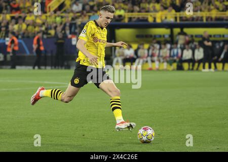 Nico Schlotterbeck of Dortmund during the UEFA Champions League, Semi-finals, 1st leg football match between Borussia Dortmund (BVB) and Paris Saint-Germain (PSG) on May 1, 2024 at Signal Iduna Park in Dortmund, Germany Stock Photo