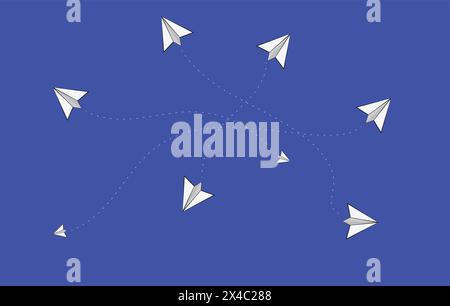 ICONS PAPER PLANES FLYING IN VARIOUS DIRECTIONS AIR TRAFFIC Stock Vector