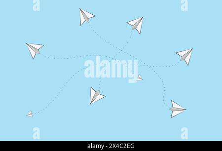 ICONS PAPER PLANES FLYING IN VARIOUS DIRECTIONS AIR TRAFFIC Stock Vector