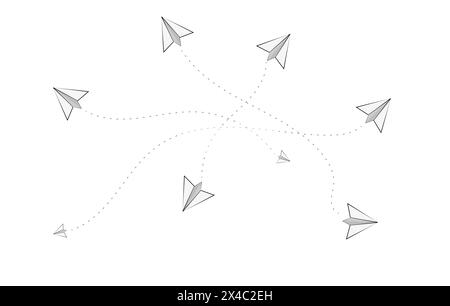 ICONS PAPER PLANES FLYING IN VARIOUS DIRECTIONS AIR TRAFFIC Stock Vector