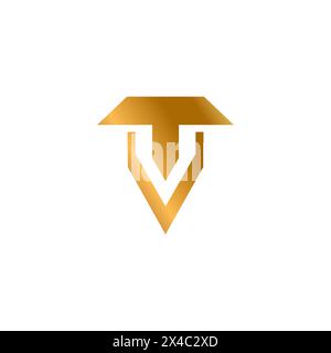 TV Logo Simple with gold color. TV Initial Logo Stock Vector