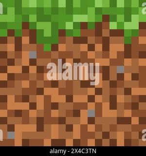 Grass with ground pixel pattern background Stock Vector