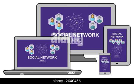 Social network concept shown on different information technology devices Stock Photo